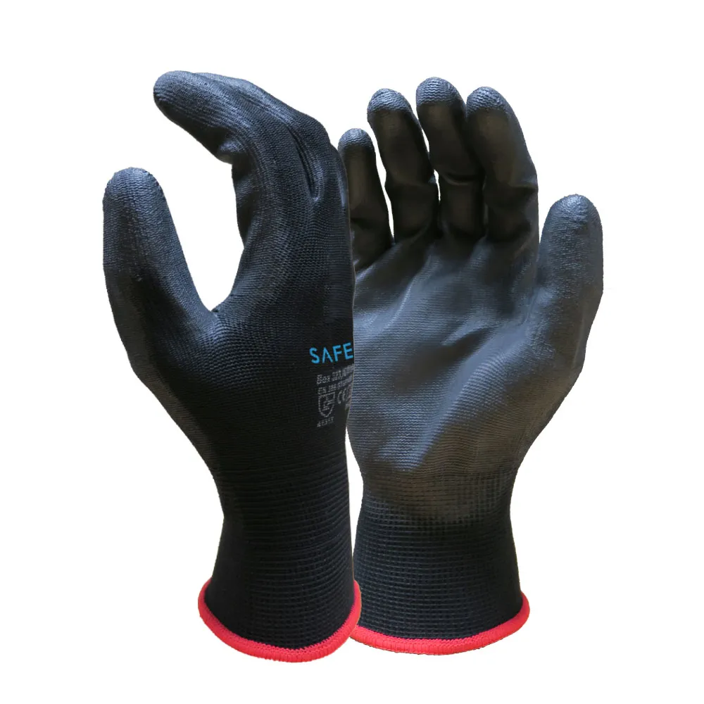 13 Gauge PU Palm Coated Gloves - Black - Case of 240 Pairs — Black